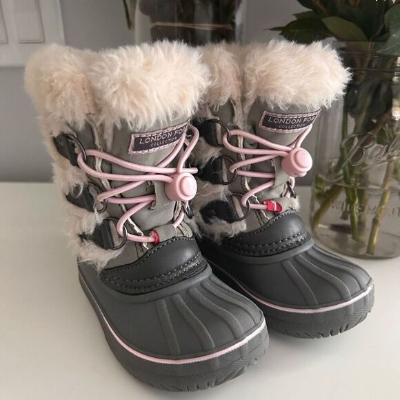 London Fog Baby Girls' Gray and pink Winter Boots waterproof snow boots Size-6 - Picture 5 of 5